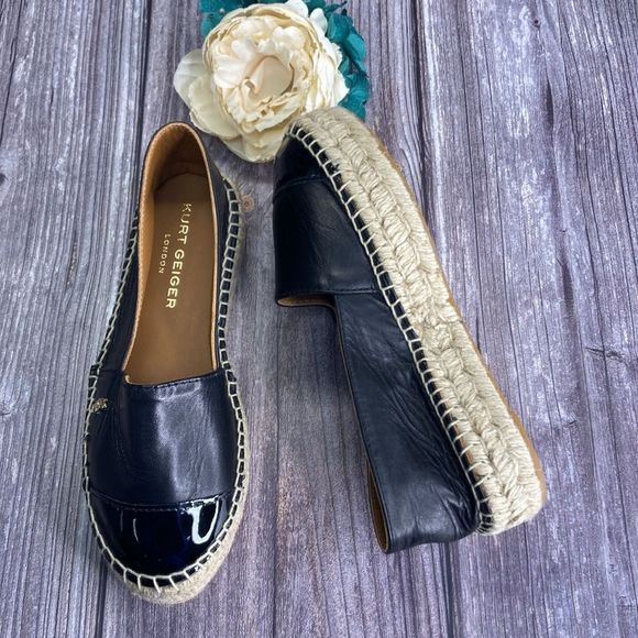New Kurt Geiger Morella Black Leather Platform Espadrille Flats 38M - Picture 3 of 15